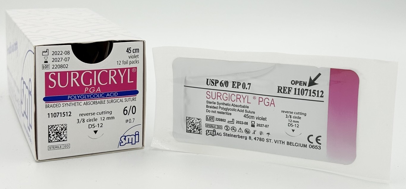 11071512 SM 11071512 SURGICRYL PGA EP 0.7 USP 6/0 NEEDLE 3/8 CIR REV. CUTTING 12 MM /45 CM - Attēls 1