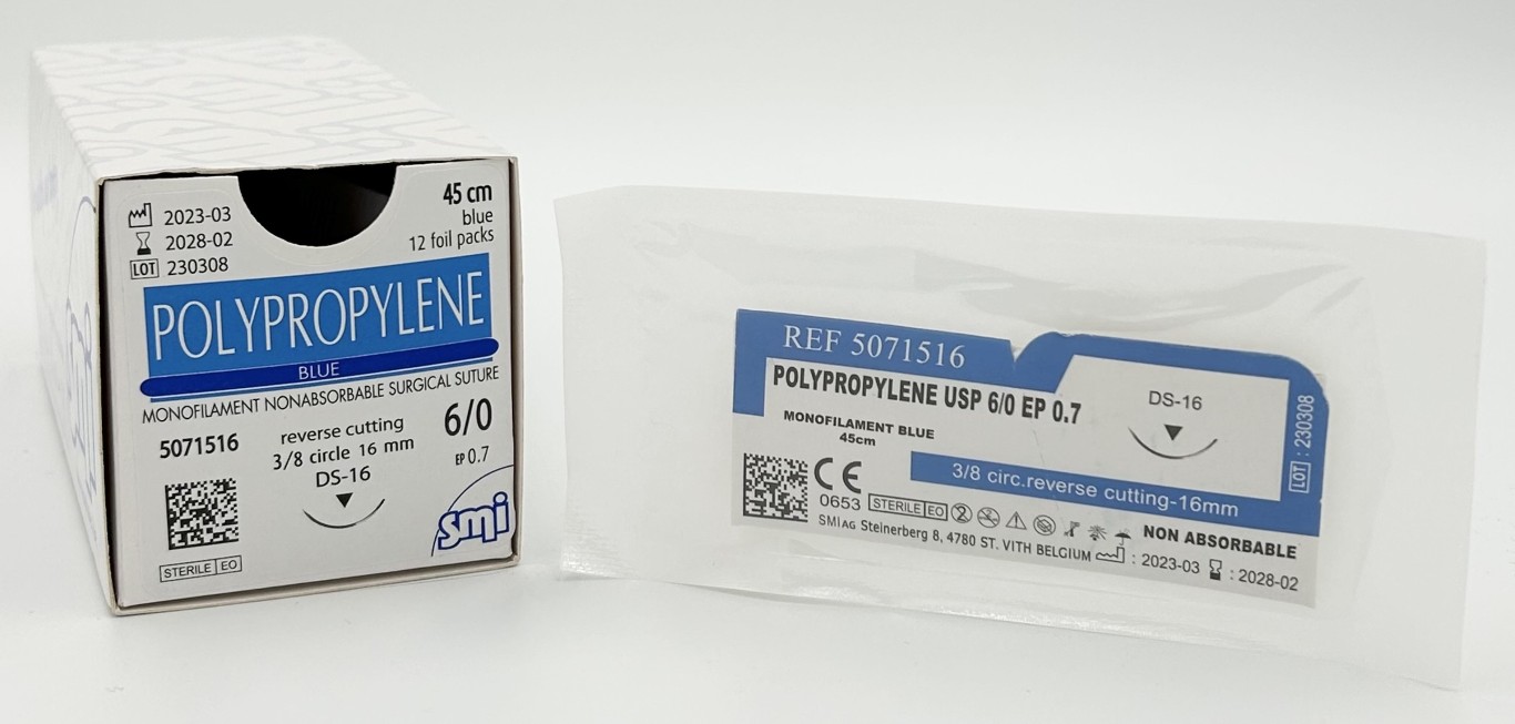 5071516 SM 5071516 POLYPROPYLENE BLUE 45 CM EP 0.7 USP 6/0 NEEDLE 3/8 CIR REV. CUT. 16 MM - Image 1